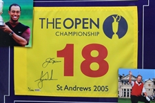 Tiger Woods & Jack Nicklaus Ltd Ed Signed 2005 OPEN at St Andrews Flag UDA #BAK06992