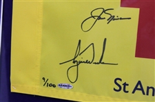 Tiger Woods & Jack Nicklaus Ltd Ed Signed 2005 OPEN at St Andrews Flag UDA #BAK06992