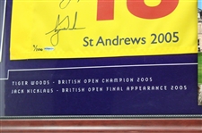 Tiger Woods & Jack Nicklaus Ltd Ed Signed 2005 OPEN at St Andrews Flag UDA #BAK06992