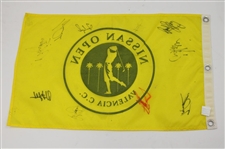 Woods, Payne, Phil Mickelson & others Signed 1998 Nissan Open Yellow Flag w/Ticket PSA #AL05624