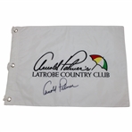 Arnold Palmer Signed Latrobe Country Club White Embroidered Flag w/ Two (2) Logo Balls JSA ALOA