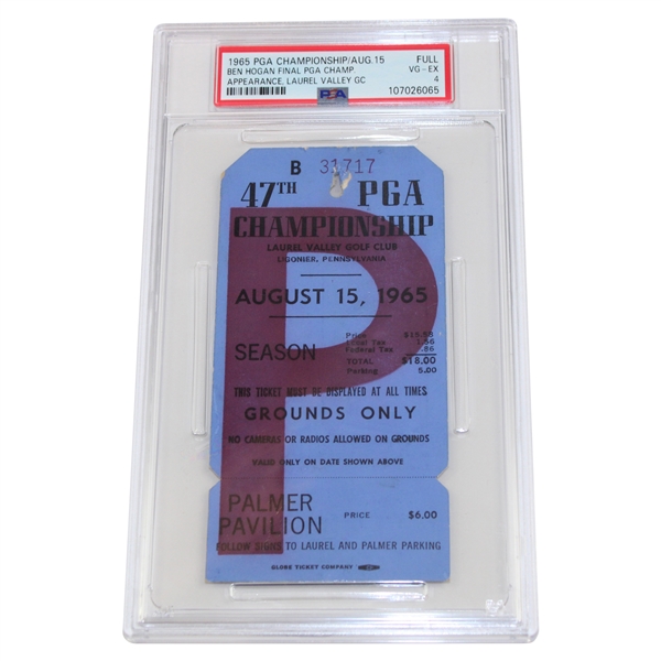 1965 PGA Championship-Full Ben Hogan Final PGA Champ. Appearance PSA 4 VG-EX