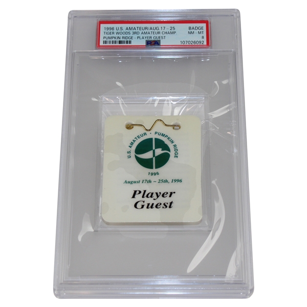 1996 U.S. Amateur-Badge Badge Tiger Woods 3rd Amateur Championship PSA 8 NM-MT