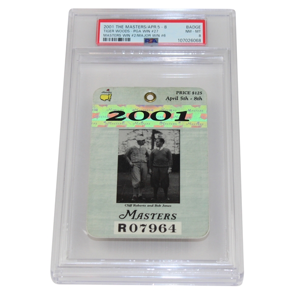 2001 The Masters-Badge Badge Tiger Woods-PGA Win #27 Masters Win #2/Major Win #6 PSA 8 NM-MT