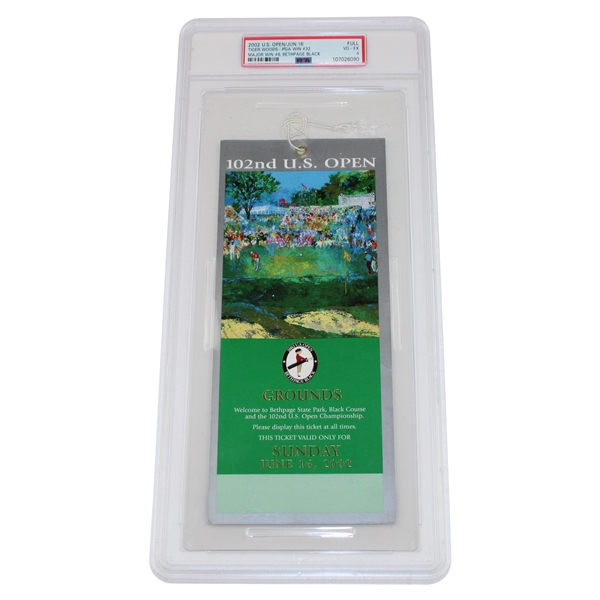 2002 U.S. Open-Full Tiger Woods-PGA Win #32 Major Win #8 Sunday Ticket PSA 4 VG-EX