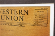 Original 1927 Telegram Received by Bobby Jones During US Amateur - August 26th - Framed