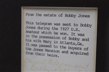 Original 1927 Telegram Received by Bobby Jones During US Amateur - August 26th - Framed