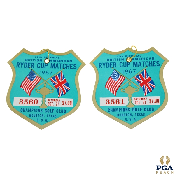 1967 The Ryder Cup at Champions GC Saturday Rd Tickets #3560 & #3561 - Hogan Captain