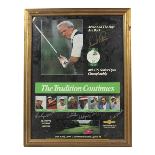 Arnold Palmer , Gary Player, And 7 Others Signed 1989 Us Senior Open Championship Poster -Framed JSA ALOA 