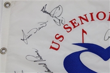 Palmer, Player, Watson & others Signed 2002 US Senior Open White Embroidered Flag JSA ALOA