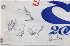 Palmer, Player, Watson & others Signed 2002 US Senior Open White Embroidered Flag JSA ALOA