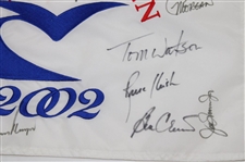 Palmer, Player, Watson & others Signed 2002 US Senior Open White Embroidered Flag JSA ALOA
