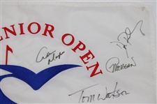 Palmer, Player, Watson & others Signed 2002 US Senior Open White Embroidered Flag JSA ALOA