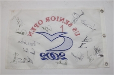 Palmer, Player, Watson & others Signed 2002 US Senior Open White Embroidered Flag JSA ALOA