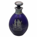 c.1918 Blue Glass One up and two to go Etched Silver Overlay Pinch Decanter w/Stopper