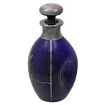 c.1918 Blue Glass 'One up and two to go' Etched Silver Overlay Pinch Decanter w/Stopper