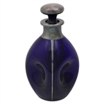 c.1918 Blue Glass 'One up and two to go' Etched Silver Overlay Pinch Decanter w/Stopper