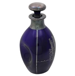 c.1918 Blue Glass 'One up and two to go' Etched Silver Overlay Pinch Decanter w/Stopper