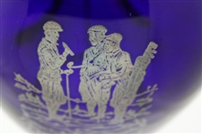 c.1918 Blue Glass 'One up and two to go' Etched Silver Overlay Pinch Decanter w/Stopper