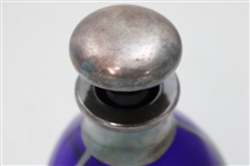 c.1918 Blue Glass 'One up and two to go' Etched Silver Overlay Pinch Decanter w/Stopper