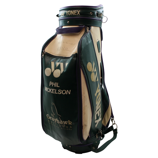Phil Mickelson Signed 1990s Game Used Yonex Grayhawk GC Full Size Golf Bag JSA ALOA