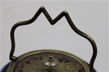 Ceramic Biscuit Jar with Colorful Late 19th Century Golf Scene & Silver Plated Handle - Wood & Wood