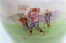 Ceramic Biscuit Jar with Colorful Late 19th Century Golf Scene & Silver Plated Handle - Wood & Wood
