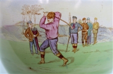 Ceramic Biscuit Jar with Colorful Late 19th Century Golf Scene & Silver Plated Handle - Wood & Wood
