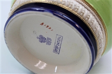 Ceramic Biscuit Jar with Colorful Late 19th Century Golf Scene & Silver Plated Handle - Wood & Wood