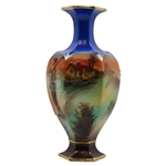 Hexagonal Ceramic Footed Vase w/Hand Painted Post-Swing Golfer & Caddie Observing