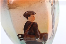Hexagonal Ceramic Footed Vase w/Hand Painted Post-Swing Golfer & Caddie Observing