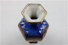 Hexagonal Ceramic Footed Vase w/Hand Painted Post-Swing Golfer & Caddie Observing