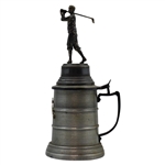Post Swing Golfer Lid on Large Stein Plinth w/Enameled Club/Bag