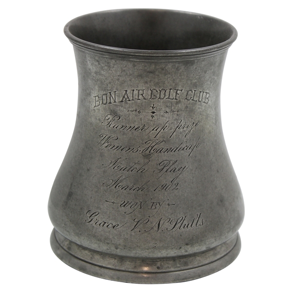 1902 Bon Air GC Womens Handicap Runner-Up Prize Trophy Stein Won by Grace V.N. Stults