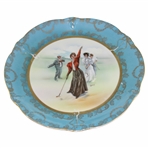 Hanging Porcelain Red Coat Lay Golfer Plate Made by Schwarzburg with Gilded Decoration
