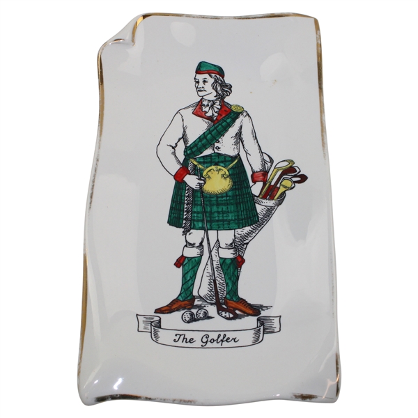 Hand Painted The Golfer Scottish Golfer w/Golf Bag, Clubs & Balls Square Ceramic Plate - Made in Italy