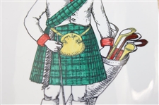 Hand Painted 'The Golfer' Scottish Golfer w/Golf Bag, Clubs & Balls Square Ceramic Plate - Made in Italy