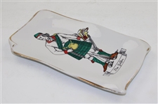 Hand Painted 'The Golfer' Scottish Golfer w/Golf Bag, Clubs & Balls Square Ceramic Plate - Made in Italy