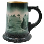 Lenox Gold Rimmed Lady Golfer with Caddy & House Golf Scene Green Stein