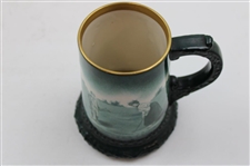 Lenox Gold Rimmed Lady Golfer with Caddy & House Golf Scene Green Stein