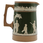 Ceramic Copeland Green & Brown Pitcher w/Victorian Era Golfers & Caddies In Relief