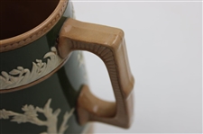 Ceramic Copeland Green & Brown Pitcher w/Victorian Era Golfers & Caddies In Relief