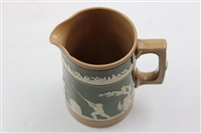 Ceramic Copeland Green & Brown Pitcher w/Victorian Era Golfers & Caddies In Relief