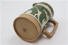 Ceramic Copeland Green & Brown Pitcher w/Victorian Era Golfers & Caddies In Relief