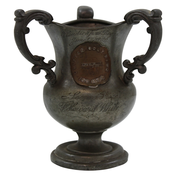 1902 Clifton Golf Club Handicap Bogey Three-Handled Pewter Trophy Cup Won by Howard White