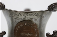 1902 Clifton Golf Club Handicap Bogey Three-Handled Pewter Trophy Cup Won by Howard White