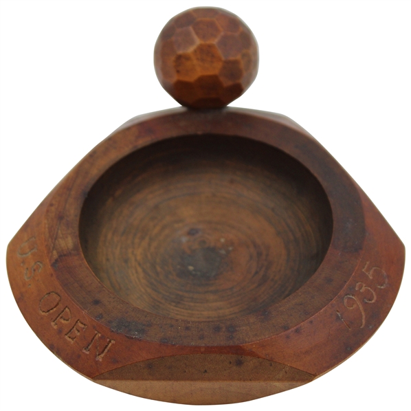 Golf Themed Wood Carved Ash Tray with 1935 US Open Engraving