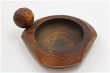 Golf Themed Wood Carved Ash Tray with '1935 US Open' Engraving