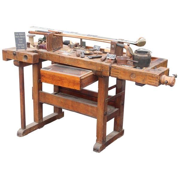 c.1890 Golf Clubmakers Multi-Level & Multi-Function Wood Bench w/Equipment, Tools & Materials