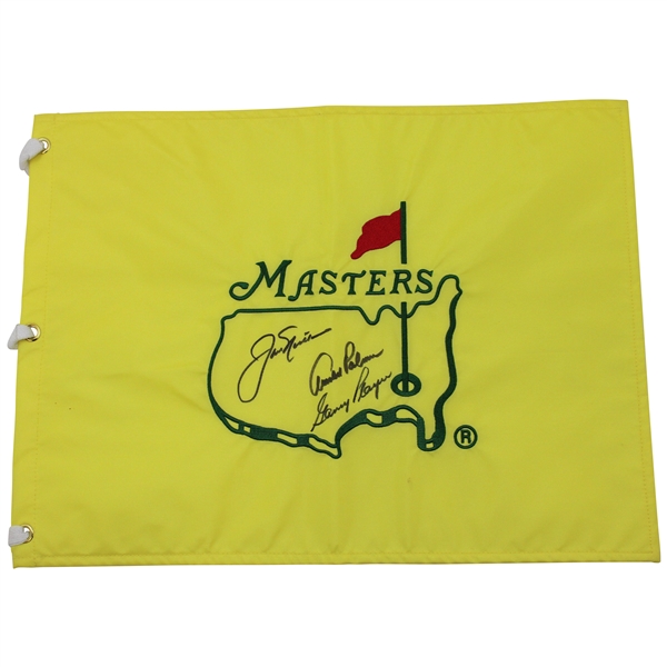 Big 3 Palmer, Nicklaus & Player Signed Undated Masters Embroidered Flag JSA ALOA